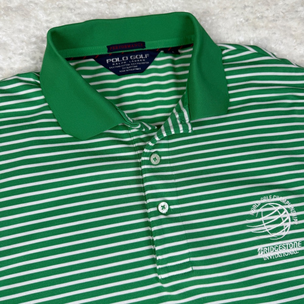 Polo Golf Ralph Lauren Polo Mens M Green Bridgestone Invitational Striped Pima